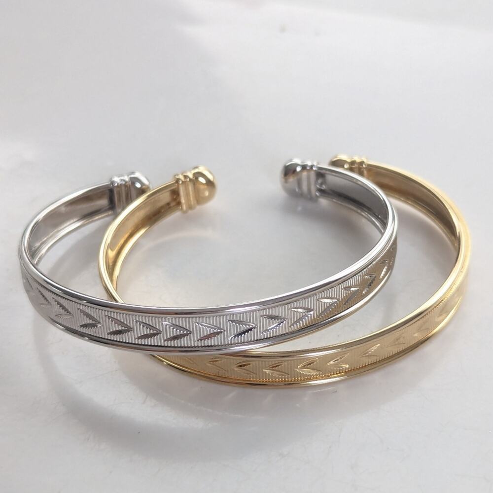 Vintage Silver Gold Tone Etched Textured Layering Cuff Bracelet Bundle
